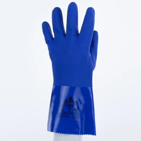 Mănușă impermeabilă cu fixare - Bumbac - PVC texturat aderent - Calibru : 13 - Lungime : 300 mm , culori: Albastru
