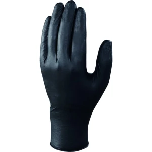 Mănușă impermeabilă fără fixare, neimpregnată cu pudră - Nitril neted - Lungime :  240   mm  - Cutie de 100, culori: Negru