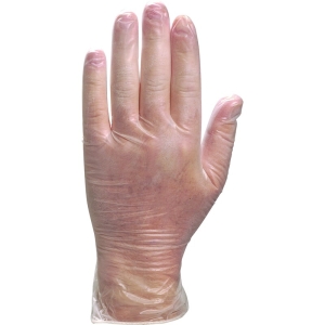 Mănușă impermeabilă de unică folosință impregnată cu pudră - PVC neted - Cutie de 100, culori: Transparent