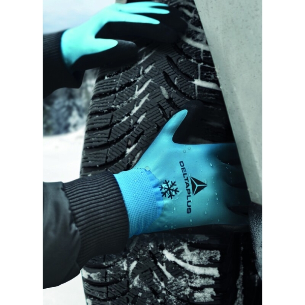 Mănușă tricotată cu strat protector - Poliamidă, Acril - Înveliș dublu din latex - Calibru : 15, culori: Albastru-Negru