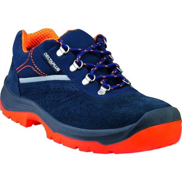 Pantofi De Protecție Rimini 4 S1P Sh S   - Piele - Crustă-Velur - Branț : PU/2d Bej-Galben, Bleumarin-Portocaliu