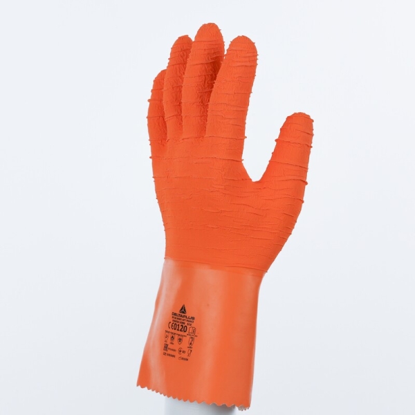 Mănușă impermeabilă cu fixare - Latex texturat aderent - Lungime :  300   mm , culori: Portocaliu