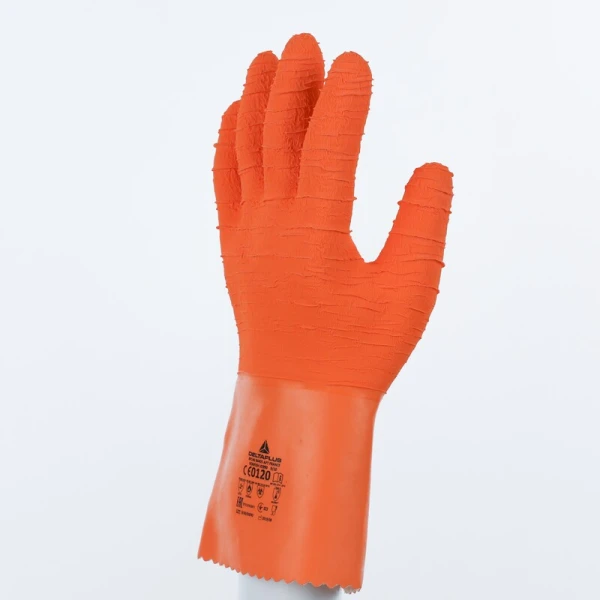 Mănușă impermeabilă cu fixare - Latex texturat aderent - Lungime : 300 mm , culori: Portocaliu
