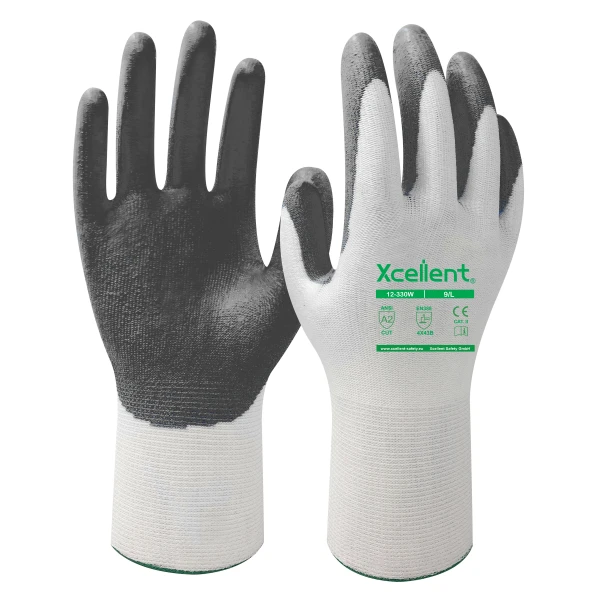 12-330W Manusi COMFORT CUT-PU - tesatura(gauge) 13, protecție la tăiere B, imersie poliuretan, EN388: 4X43B.