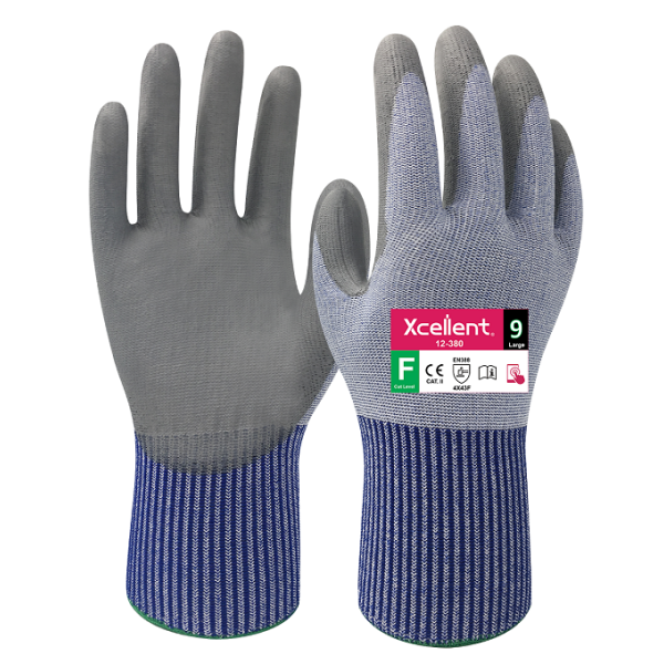Manusi  MAXCUT poliuretan - tesatura(gauge) 13, cel mai inalt nivel de protectie la taiere - F, imersie poliuretan pe palma, functie "touch screen". EN388: 4X43F