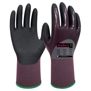 Manusi  LITE PRO, tesatura(gauge)18, rezistenta excelenta la abraziune, repelenta la apa si ulei, dubla imersie de nitril pe palma 3/4, rezistenta la temp de contact 100°C.EN388: 4121X, EN407: X1XXXX