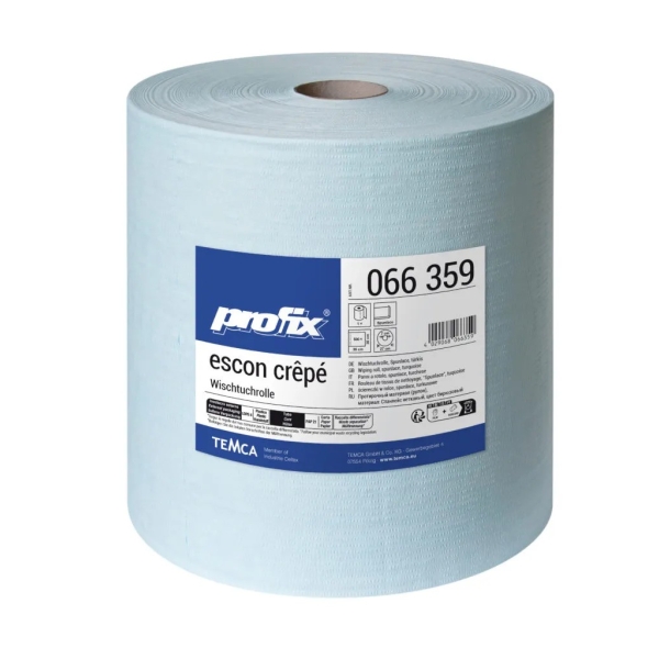 Rola lavete industriale pentru degresare, TEMCA profix® escon crêpé – dim. laveta 30 x 38 cm, 500 lavete / rola, turcoaz, pentru stergeri fara scame, rezistente la solventi puternici