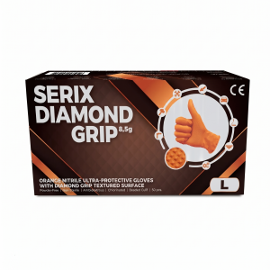 Manusi mecanic, nitril, portocalii, pentru domenii tehnice,  rezistente, texturate, 0.12-0.22 grosime, Diamond Grip Serix, 50 buc/cutie