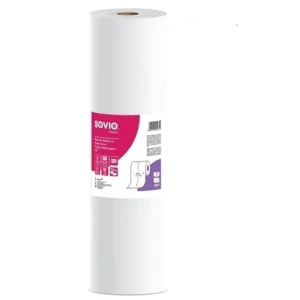 Rola medicala SOVIO, cearceaf de hartie alb, 100% celuloza, 2 straturi, 59 cm × 50 m, 130 foi, 9 role/bax